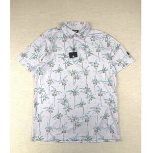 NWT Waggle Golf Mens Palm Tree Polo Shirt White Green Orange Short Sleeve Size M